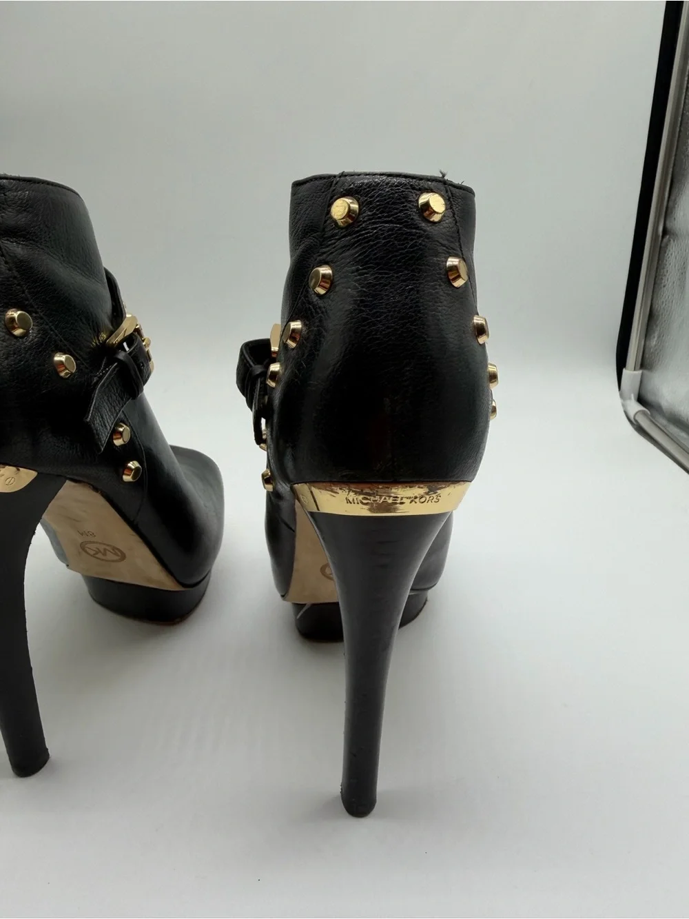 Michael Kors Black Peep-Toe Studded Platform Booties Sz 8